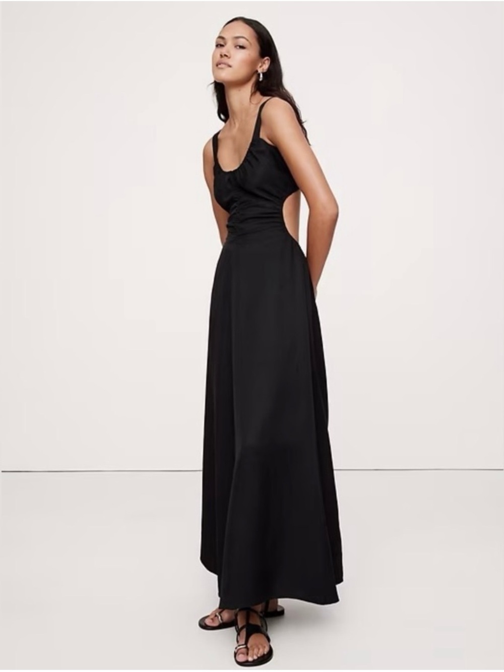 Banana Republic Linen- Viscose Black Cutout Maxi Dress